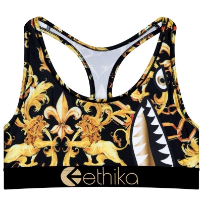 Ethika Bomber Women's Sports Bra Gold Black | PB5630924