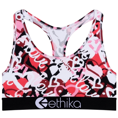 Ethika Chaotic Love Women's Sports Bra White Red | MZ8621439