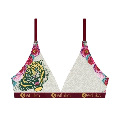 Ethika Ethikafication Women's Triangle Bra White Burgundy | MD3198650