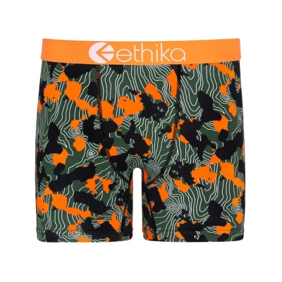 Ethika Forest Camo Men's Mid Boxers Green Orange | HB8415927