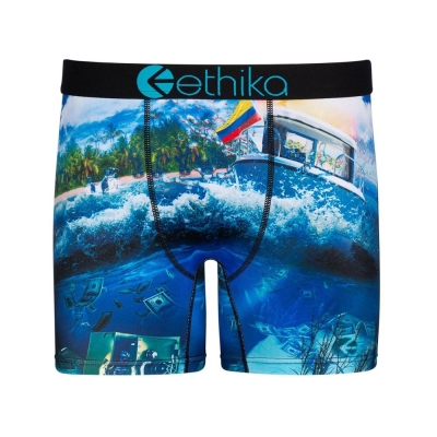 Ethika Free The Trappers Men's Mid Boxers Blue | DG2315890