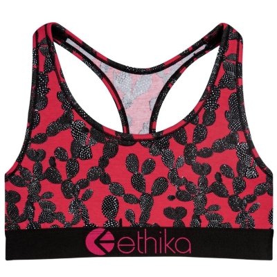 Ethika Pink Cactus Women's Sports Bra Red Black | QB2168403