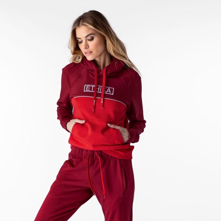 Ethika Bar Logo Women's Hoodies Red | MI1357602