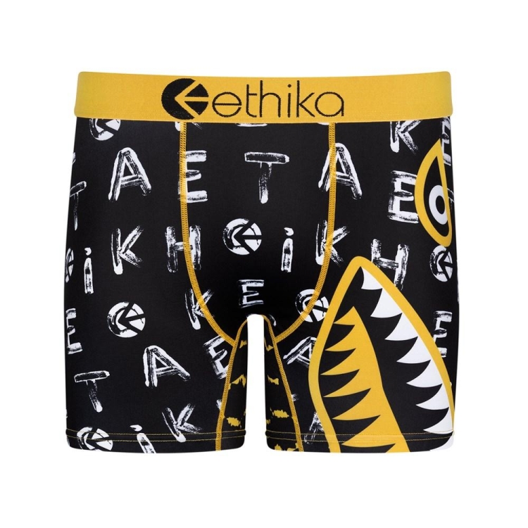 Ethika Bomber Word Finder Men\'s Mid Boxers Black Yellow | VC4652179