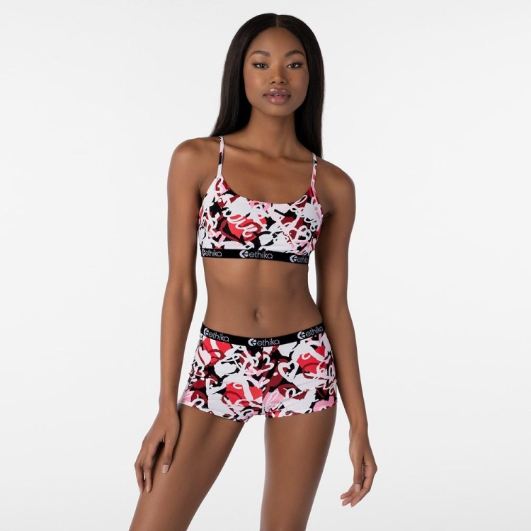 Ethika Chaotic Love Women's Pullover Bra White Red | FM5028739