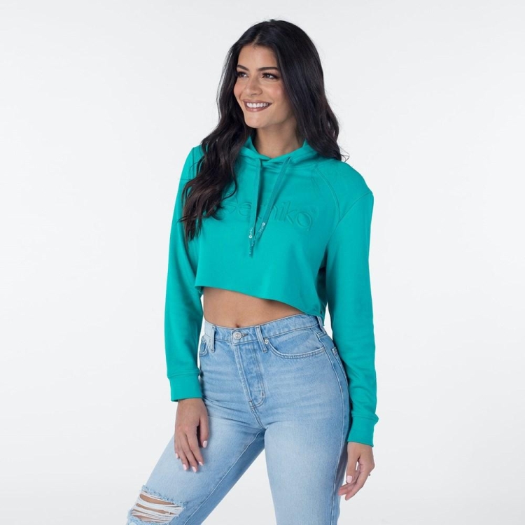 Ethika Cropped Women's Hoodies Turquoise | WC3402968