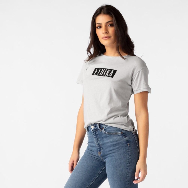 Ethika Distressed Women's T-Shirts Grey | XB0214687