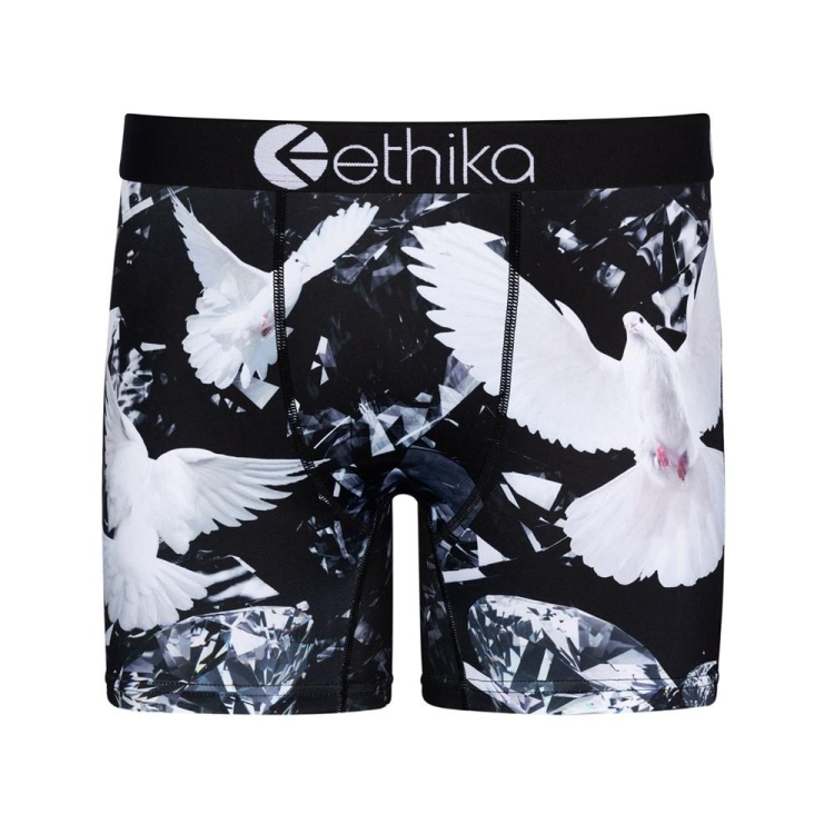 Ethika Dove Diamonds Men\'s Mid Boxers Black White | MH6018953