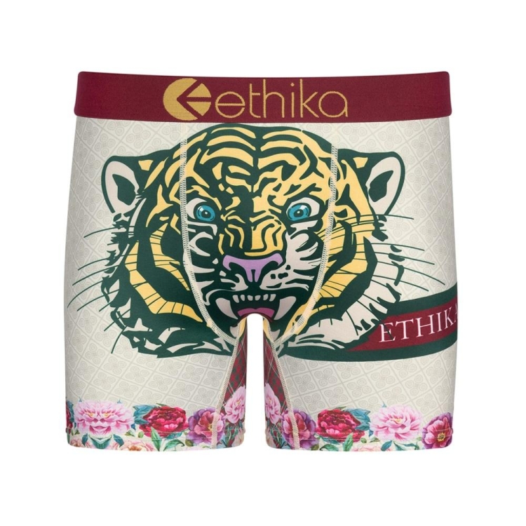 Ethika Ethikafication Men\'s Mid Boxers White Burgundy | UC7429803