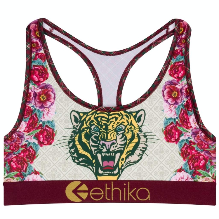 Ethika Ethikafication Women\'s Sports Bra White Burgundy | NI7682513