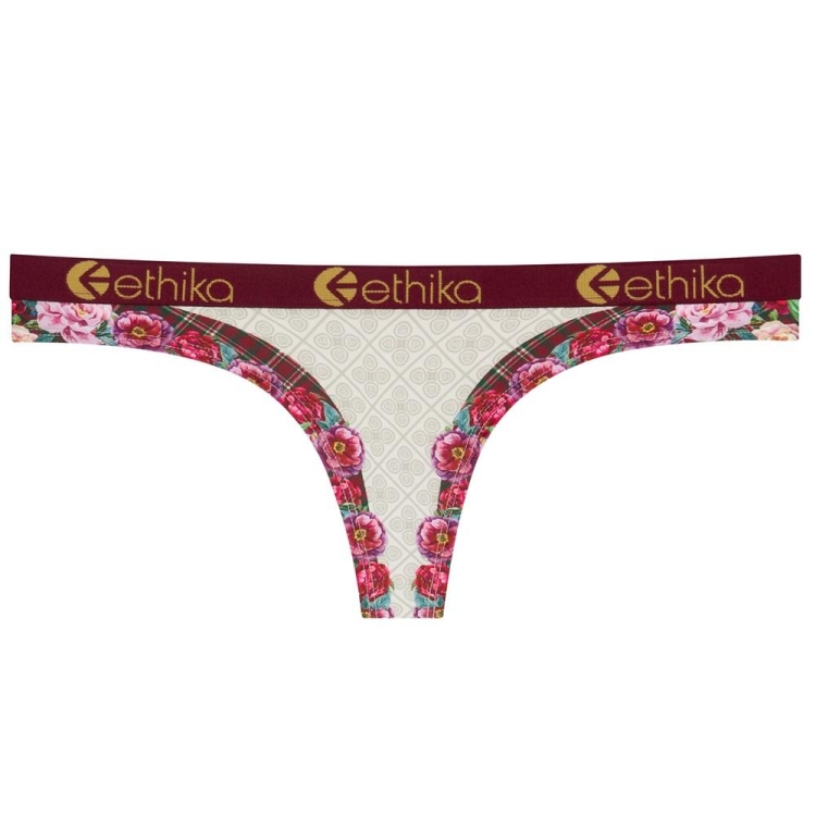 Ethika Ethikafication Women\'s Thong White Burgundy | JG3485621