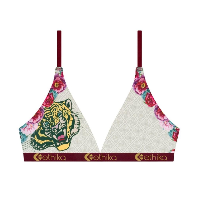 Ethika Ethikafication Women\'s Triangle Bra White Burgundy | MD3198650