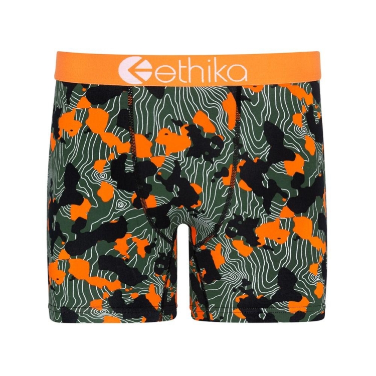 Ethika Forest Camo Men\'s Mid Boxers Green Orange | HB8415927