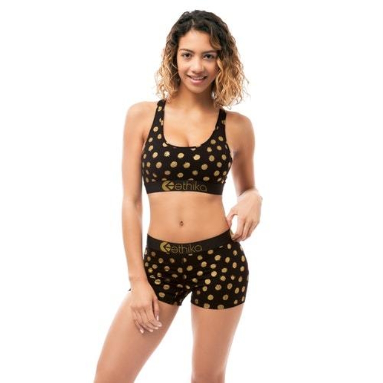 Ethika Gold Member Women's Sports Bra Black Gold | ME1759403