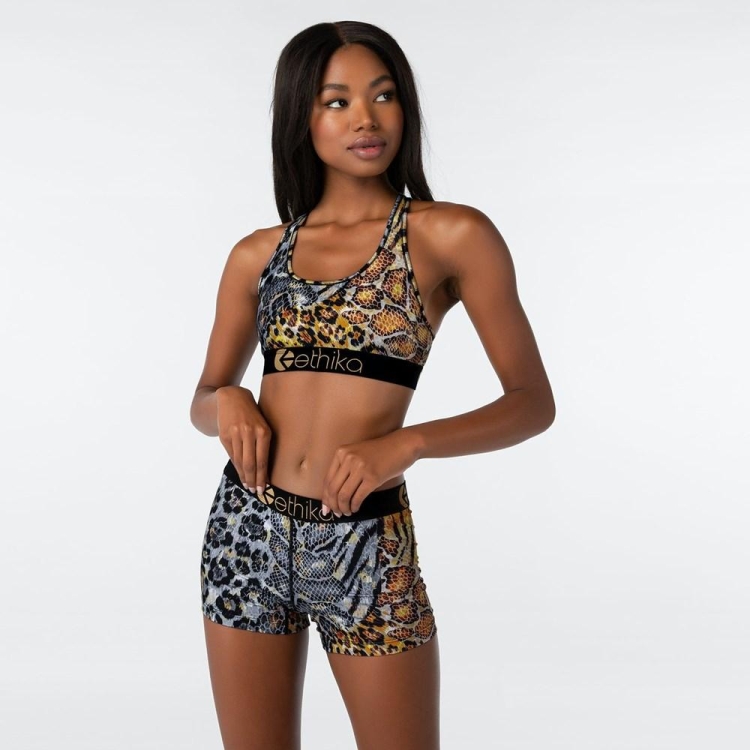 Ethika Golden Twist Women's Sports Bra Leopard | VR7836042