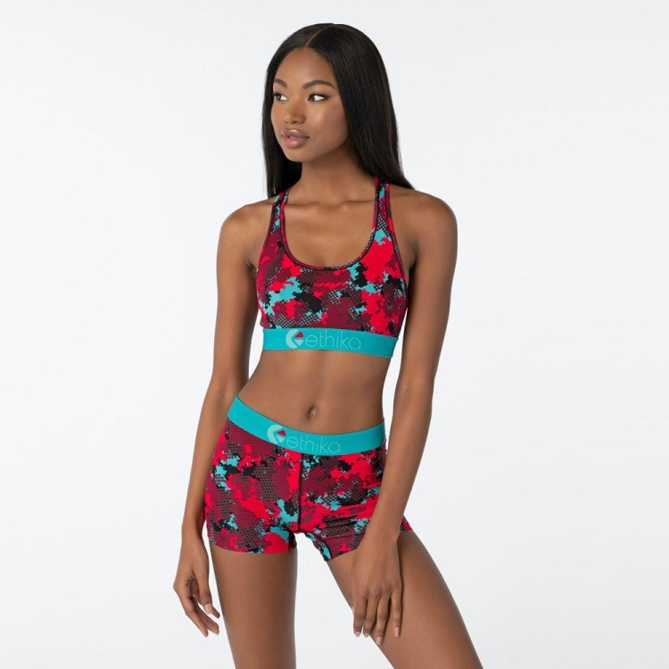 Ethika Halftone Women's Sports Bra Red Blue | IT3091542