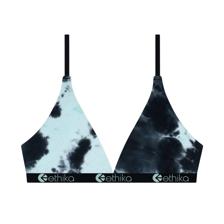 Ethika Lightning Dye Women\'s Triangle Bra Black Turquoise | CZ0739251