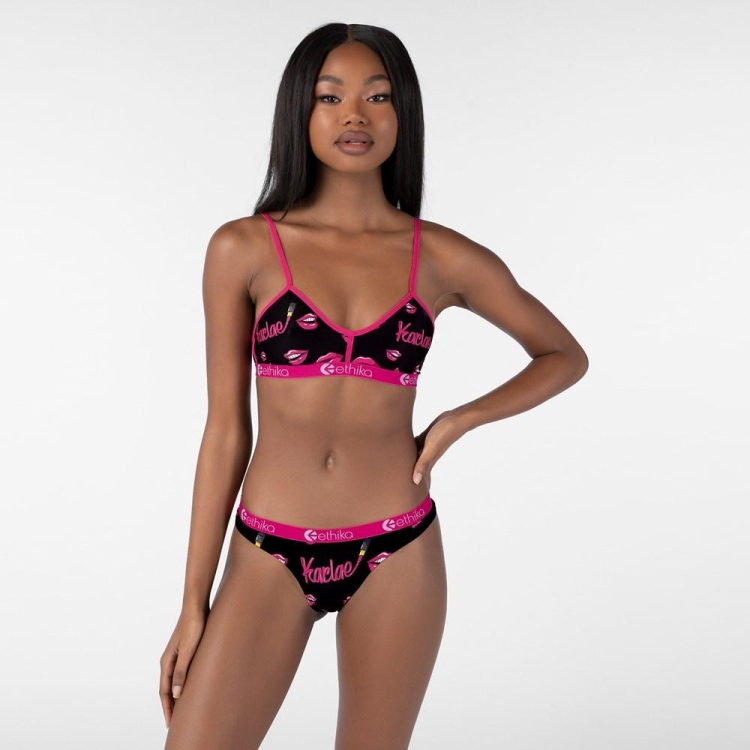 Ethika Lipstick Queen Women's Bralette Bra Black Pink | VD2039417