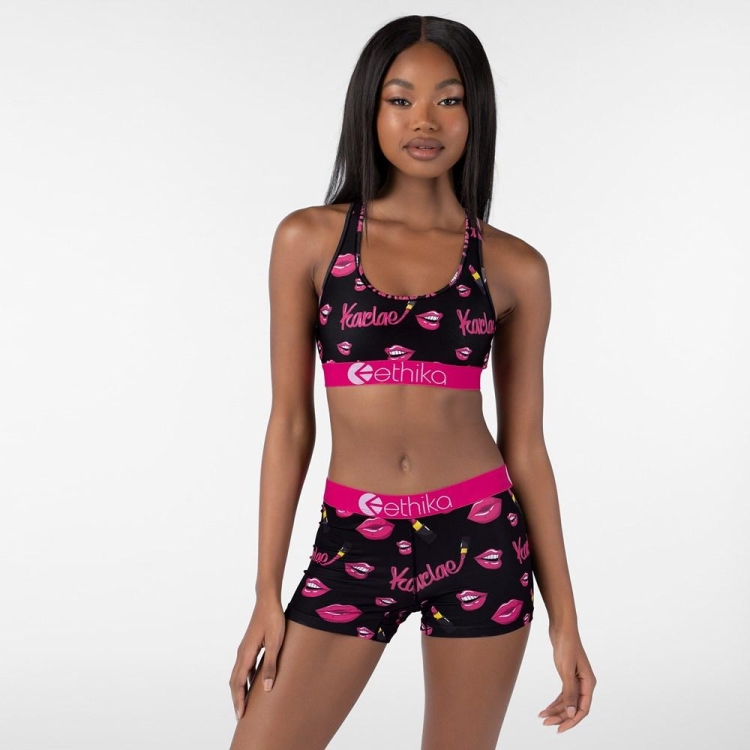 Ethika Lipstick Queen Women's Sports Bra Black Pink | UT8059674