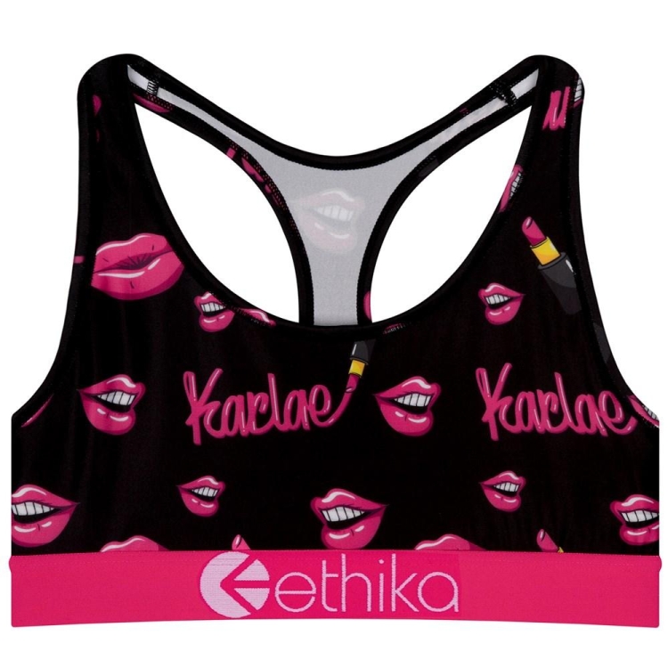 Ethika Lipstick Queen Women\'s Sports Bra Black Pink | UT8059674