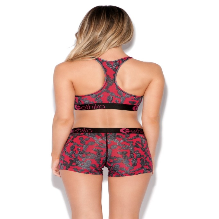 Ethika Pink Cactus Women's Sports Bra Red Black | QB2168403