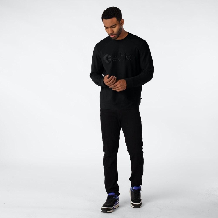 Ethika Premium Embroidered Crew Neck Men's Shirts Black | WA5943762