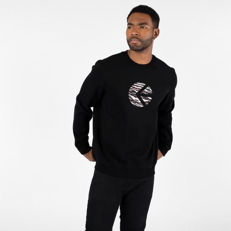 Ethika Tiger Paint Icon Crew Fleece Men's Shirts Black | XU3249067