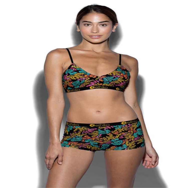 Ethika Vibrant Leaf Women's V Neck Bra Multicolor | WS1328546